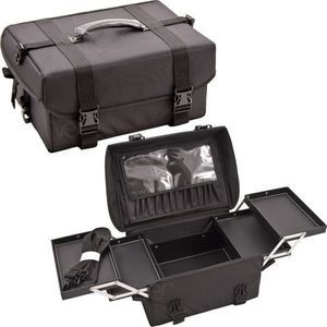Black Soft-Sided Travel Makeup Case Professional Organizer with Extendable Trays